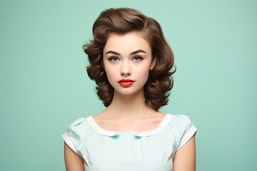 Fototapeta premium 1950s Teenager on a Teal Background with Space for Copy 