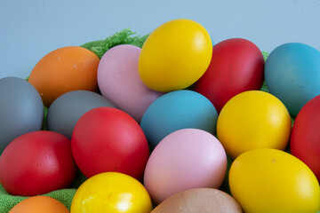 eggs painted in different colors to celebrate Easte