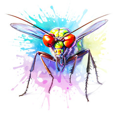 Cartoon colorful mosquito, insect on white background.