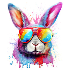 Cartoon colorful hare or rabbit with sunglasses on white background.