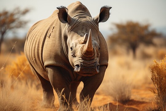 Rhino. Rhinoceros. Closeup photo of rhinoceros