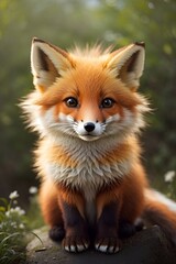 Cute little fox standing on a stone