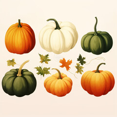 watercolor drawings of pumpkin and sunflower with flower arrangements isolated on a white background, in the style of detailed botanical illustrations, green and amber, scientific illustrations, wallp