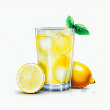 Glass of lemon juice isolated on a white background