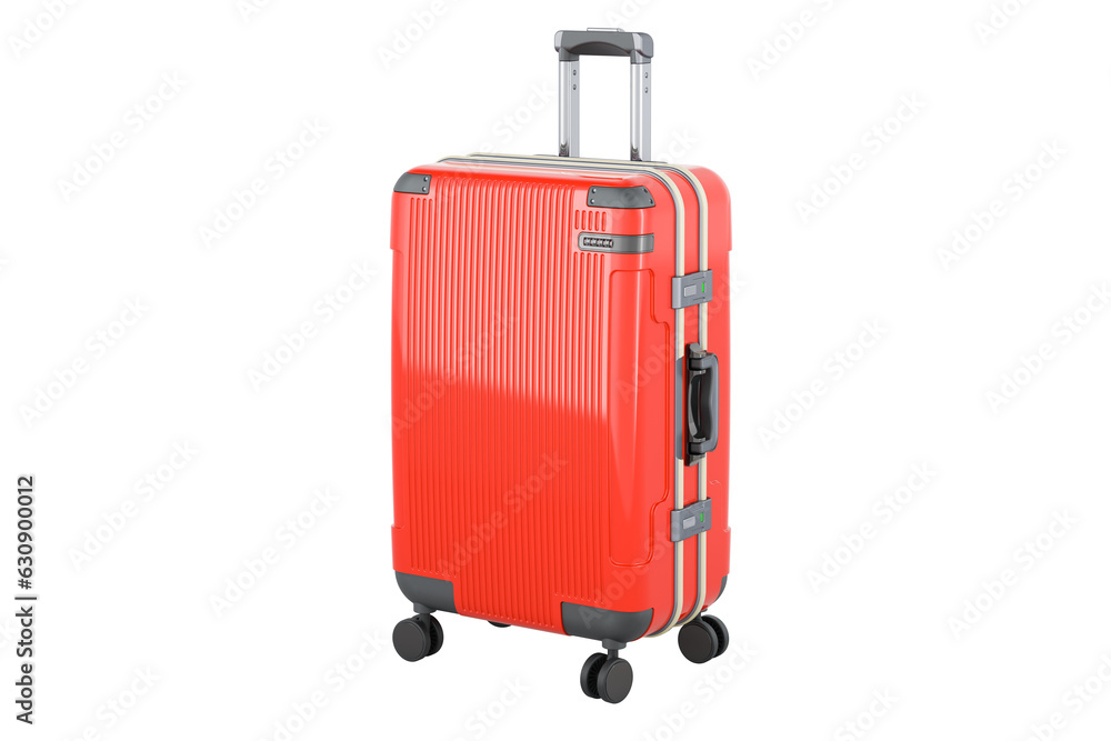 Poster red suitcase, 3d rendering isolated on transparent background