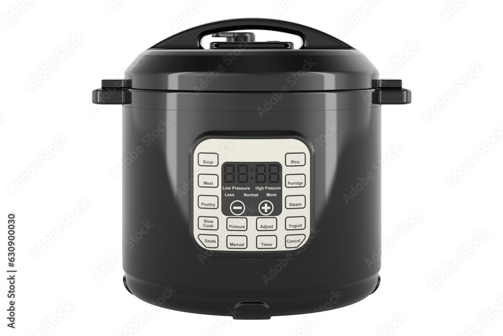 Poster black automatic multicooker, 3d rendering isolated on transparent background