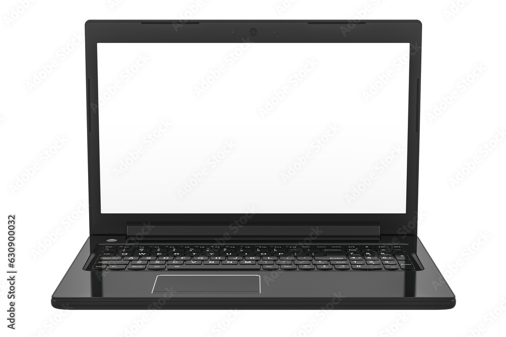 Poster laptop, front view with white screen, 3d rendering isolated on transparent background