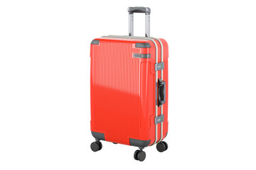 Red suitcase, 3D rendering isolated on transparent background