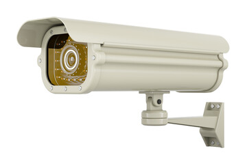 Security surveillance camera, white color. 3D rendering isolated on transparent background