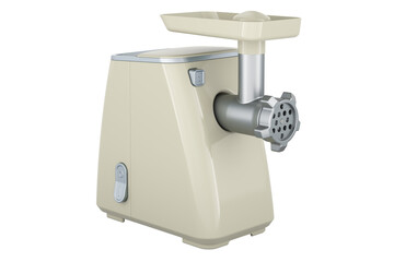 White electric meat grinder, 3D rendering isolated on transparent background