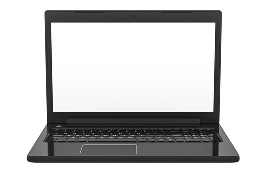 Laptop, front view with white screen, 3D rendering isolated on transparent background