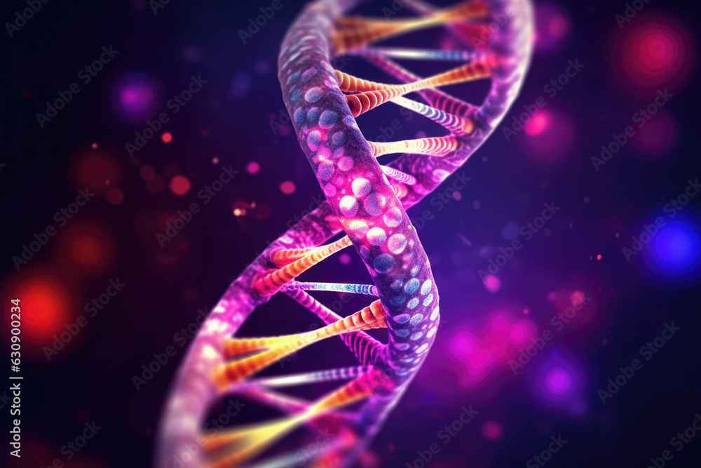 Poster intricate and abstract representation of dna structure set against dark background. scientific and g