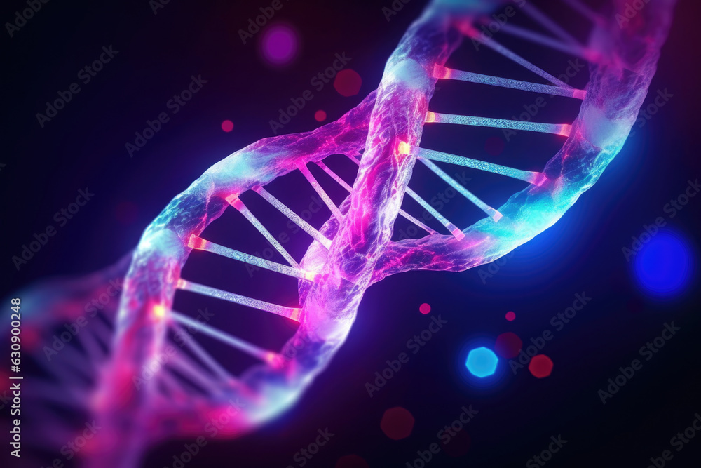 Poster intricate and abstract representation of dna structure set against dark background. scientific and g