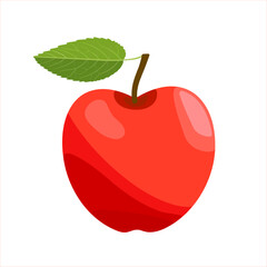 Delicious and fresh red apple. Fresh whole apple with leaf, isolated on white background.