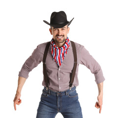 Handsome cowboy on white background