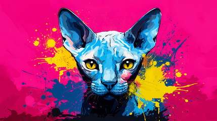 Sphynx cat face vector illustration in abstract mixed grunge colors digital painting in minimal graphic art style. Digital illustration generative AI.