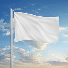 white blank flag isolated on a sky background - obrazy, fototapety, plakaty