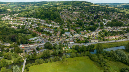 Aerial Drone View of Batheaston village, 2 miles east of the City of Bath.