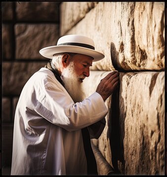 A jewish man praying on the Western Wall in Jerusalem - generative AI