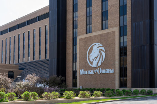 Omaha, NE, USA - May 7, 2023: Mutual of Omaha Corporate headquarters in Omaha, NE, USA. Mutual of Omaha is an American  mutual insurance and financial services company.
