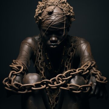 A black man in chains, an image that reflects the suffering of slaves