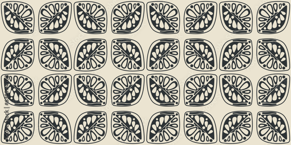 Poster A four-leaf ornament that creates a repeating pattern of a four-leaf ornamental square. Pattern for textiles, pillows, clothes, background, packaging, notepads. Seamless and stylish.