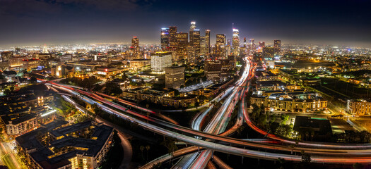 Fototapeta na wymiar Aerials of Los Angeles Skyline at night