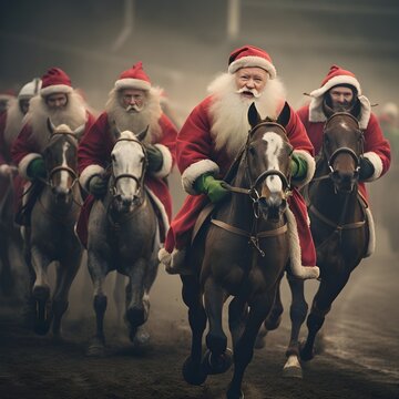 Father Christmas horse racing. AI generated.