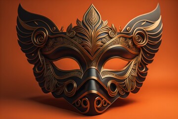 Venetian carnival mask with golden ornament on a solid color background. ai generative - obrazy, fototapety, plakaty