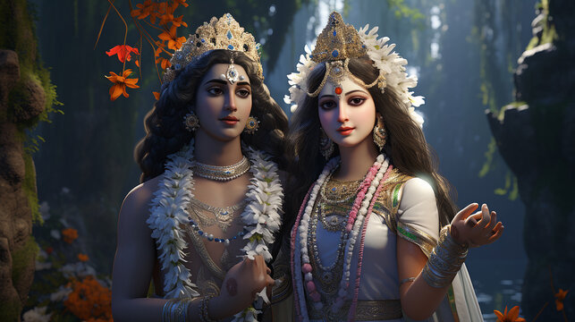 Radha and Krishna idol for Raas festival display At Jagaddhatri Puja AI Generated Photo