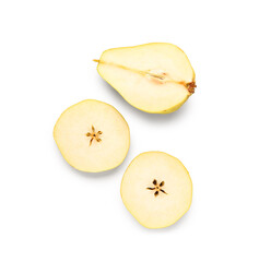 Naklejka na ściany i meble Half of fresh pear with slices on white background