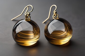 Fototapeta na wymiar Glass earrings on a dark background close-up. ai generative