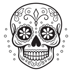 skull drawing decorated with motifs, mexica culture drawing, eps, ready to print, can be used as editable stickers and tattoos