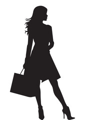 black and white silhouette of woman shopping,vector silhouette design,beautiful woman silhouette,eps file editable,print ready image