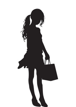 black and white silhouette of woman shopping,vector silhouette design,beautiful woman silhouette,eps file editable,print ready image