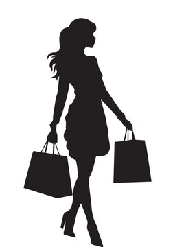 black and white silhouette of woman shopping,vector silhouette design,beautiful woman silhouette,eps file editable,print ready image