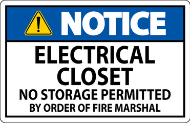 Notice Sign Electrical Closet - No Storage Permitted By Order Of Fire Marshal