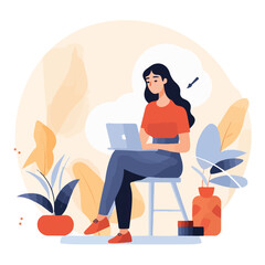 vector illustration of woman working in home office,woman illustration,colorful eps file,editable,print ready,flat color business woman vector