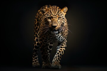 Full body big leopard on dark background | Generative AI