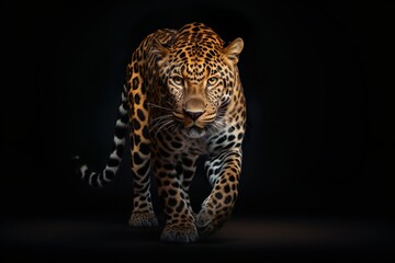 Full body big leopard on dark background | Generative AI