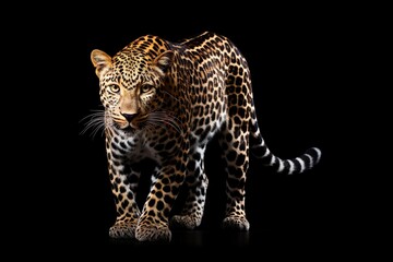 Obraz premium Full body big leopard on dark background | Generative AI