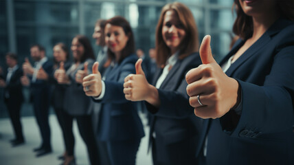 a group of office workers giving the thumbs up