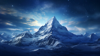 Panoramic view of beautiful snowy mountain peaks in the mountains