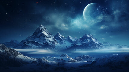 Panoramic view of beautiful snowy mountain peaks in the mountains