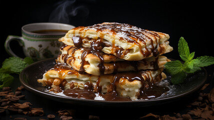 banana pancakes and chocolate sauce