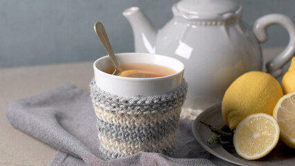 Cup of hot tea with lemon