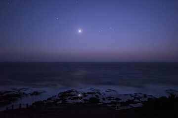 Saturn and starry sky over Thor's Well Oregon Coast