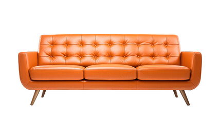 Obraz premium Mid-Century Modern orange sofa isolated on transparent background. PNG file, cut out