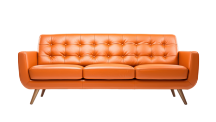 Mid-Century Modern orange sofa isolated on transparent background. PNG file, cut out
