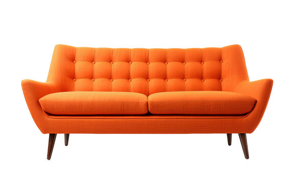 Mid-Century Modern orange sofa isolated on transparent background. PNG file, cut out